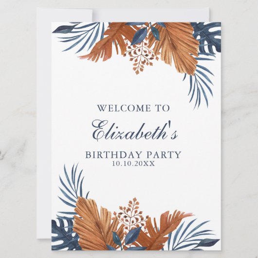 ミッドナイトブルーモンステラウェルカムフォームボード 招待状 (正面)