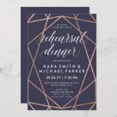 ミッドナイトブルー幾何結婚リハーサルディナー 招待状 (正面/裏面)
