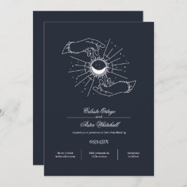 ミッドナイトブルー神秘的なハンズシナルハンドスティング 招待状