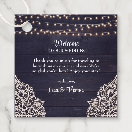 ミッドナイトブルー素朴エレガンス結婚式の引き出物ラベル フェイバータグ (正面)