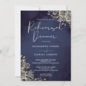 ミッドナイトブルー結婚ゴシックのリハーサルディナー 招待状 (正面)