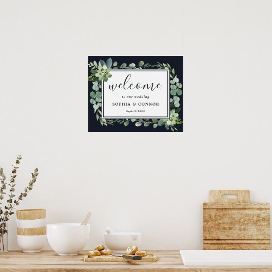 ミッドナイトブルー結婚多肉症の歓迎サイン ポスター (キッチン)