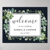 ミッドナイトブルー結婚多肉症の歓迎サイン ポスター (正面)