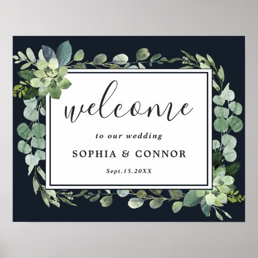 ミッドナイトブルー結婚多肉症の歓迎サイン ポスター (正面)