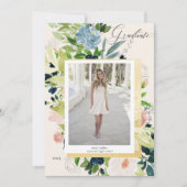 ミッドナイトブルー赤面フローラ写真卒業カード セーブザデート (正面)