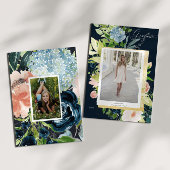 ミッドナイトブルー赤面フローラ写真卒業カード セーブザデート