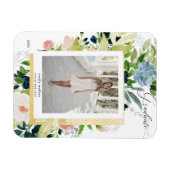 ミッドナイトブルー赤面フローラ写真卒業カード マグネット (横)