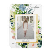 ミッドナイトブルー赤面フローラ写真卒業カード マグネット (縦)