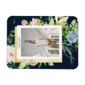 ミッドナイトブルー赤面フローラ写真卒業カードM マグネット (横)