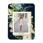 ミッドナイトブルー赤面フローラ写真卒業カードM マグネット (縦)
