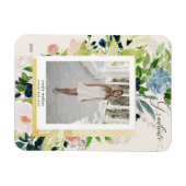 ミッドナイトブルー赤面フローラ写真卒業カードM マグネット (横)