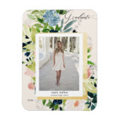 ミッドナイトブルー赤面フローラ写真卒業カードM マグネット (縦)