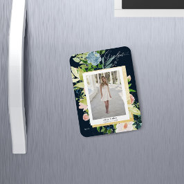 ミッドナイトブルー赤面フローラ写真卒業カードM マグネット