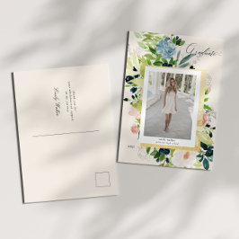 ミッドナイトブルー赤面フローラ写真卒業 案内ポストカード