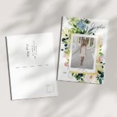 ミッドナイトブルー赤面フローラ写真卒業 案内ポストカード