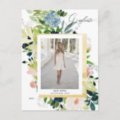 ミッドナイトブルー赤面フローラ写真卒業 案内ポストカード (正面)