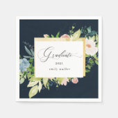 ミッドナイトブルー赤面フローラ卒業ナプキンス スタンダードカクテルナプキン (正面)