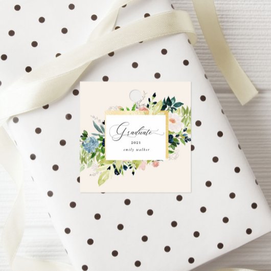 ミッドナイトブルー赤面フローラ卒業メッセージカード フェイバータグ