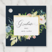 ミッドナイトブルー赤面フローラ卒業メッセージカード フェイバータグ (正面)