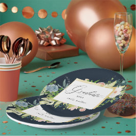 ミッドナイトブルー赤面フローラ卒業紙プレート ペーパープレート