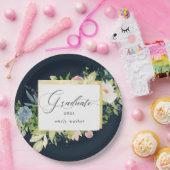 ミッドナイトブルー赤面フローラ卒業紙プレート ペーパープレート (パーティー)