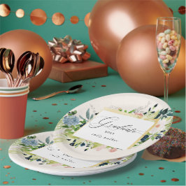 ミッドナイトブルー赤面フローラ卒業紙プレート ペーパープレート