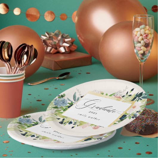 ミッドナイトブルー赤面フローラ卒業紙プレート ペーパープレート (複数)