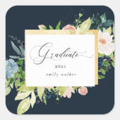 ミッドナイトブルー赤面フローラ卒業 スクエアシール (正面)