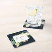 ミッドナイトブルー赤面フローラ卒業 スクエアペーパーコースター (インサイチュ)