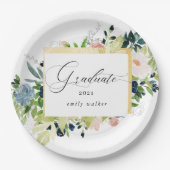 ミッドナイトブルー赤面フローラ卒業 ペーパープレート (正面)