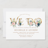 ミッドナイトブルー赤面フローラ結婚は 招待状 (正面)