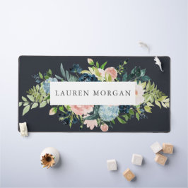 ミッドナイトブルー赤面フローラ エレガント デスクマット