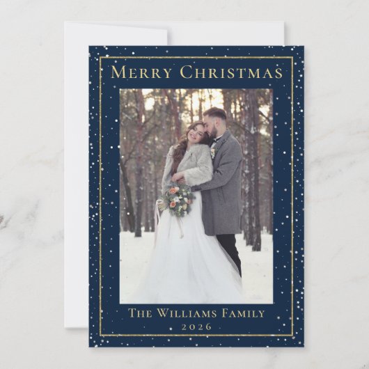 ミッドナイトブルー金ゴールドクリスマススノーフォール2写真 シーズンカード (正面)