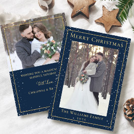 ミッドナイトブルー金ゴールドクリスマススノーフォール2写真 シーズンカード