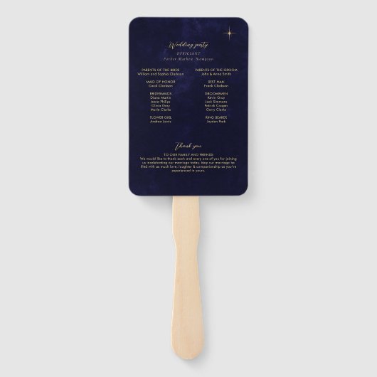 ミッドナイトブルー金ゴールドムーンスターズ結婚式 プログラム ハンドファン (裏面)