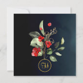 ミッドナイトブルー金ゴールドレッドフローラ卒業パーティー 招待状 (裏面)