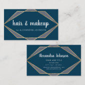 ミッドナイトブルー金ゴールド幾何学的ヘアメイクアップ 名刺 (正面/裏面)