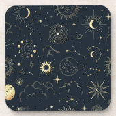 ミッドナイトブルー金ゴールド星星座パターン コースター (正面)