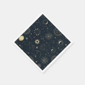 ミッドナイトブルー金ゴールド星星座パターン スタンダードカクテルナプキン (角)