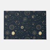 ミッドナイトブルー金ゴールド星星座パターン ドアマット (正面)