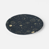 ミッドナイトブルー金ゴールド星星座パターン ペーパープレート (アングル)