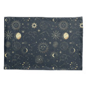 ミッドナイトブルー金ゴールド星星座パターン 枕カバー (裏面-左)