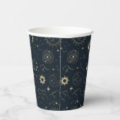 ミッドナイトブルー金ゴールド星星座パターン 紙コップ (右)