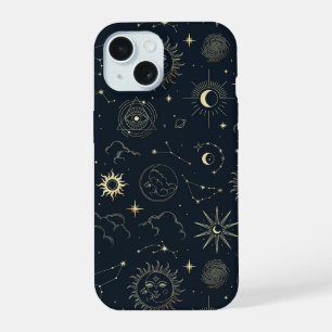 ミッドナイトブルー金ゴールド星星座パターン iPhone 15ケース