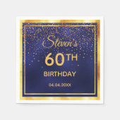 ミッドナイトブルー金ゴールド紙吹雪の60th誕生日パーティー スタンダードカクテルナプキン (正面)