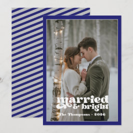 ミッドナイトブルー＆シルバーの新婚夫婦のためのクリスマス シーズンカード