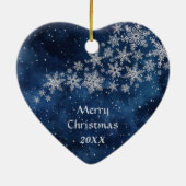 ミッドナイトブルー シルバー スノーフレーク ピットブル 犬 セラミックオーナメント (裏面)