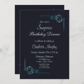 ミッドナイトブルー&ターコイズサプライズ誕生日ディナー 招待状 (正面/裏面)