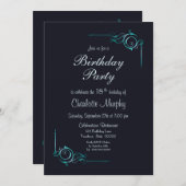 ミッドナイトブルー&ターコイズ18thバースデーパーティー 招待状 (正面/裏面)