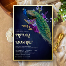 ミッドナイトブルー＋パープルの花柄インドクジャクの結婚式